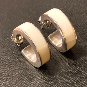 Chunky open hoop earrings in sterling with inlay